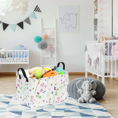 ACMUUNI Rectangle Nursery Storage Basket with Handles, Foldable Laundry Hamper