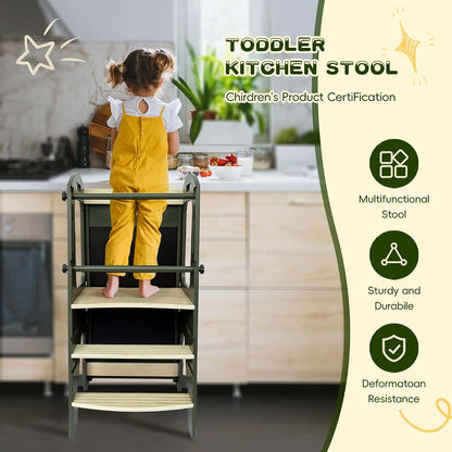 BabyOneStop Toddler Kitchen Step Stool With Removable Railing And Blackboard
