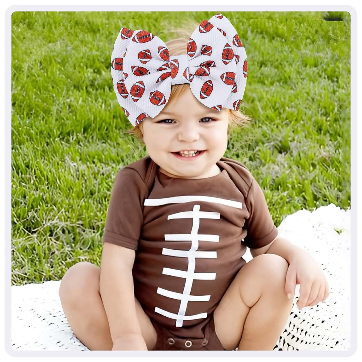 BabyOneStop YanJie Football Sports Printed Handmade Hairband 2 Pack
