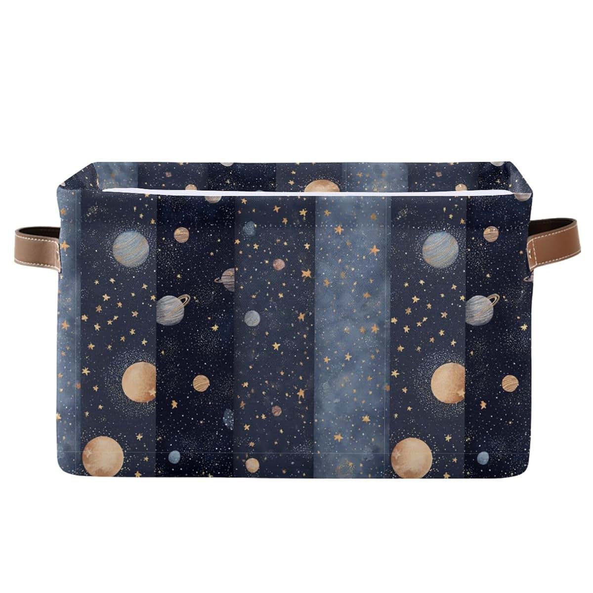 Pfrewn Collapsible Storage Basket Space Planets Comets Dark Rectangular Organizer