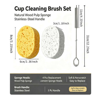 ManXia Babaiwan Long‑Handle Stainless‑Steel Bottle Brush with Replaceable Sponge Head (photo 2)