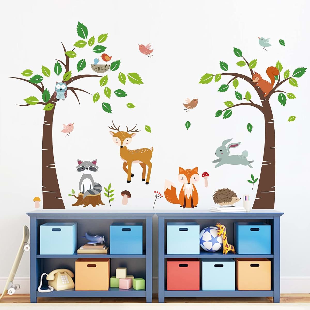 Decalmile Forest Tree Animal Wall Stickers for Nursery and Kids Room, 2 Sheets