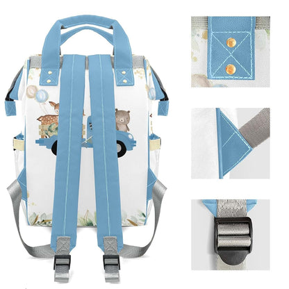 LiSoAkWE Animals Giraffe Bear Drive Blue Customizable Large Capacity Diaper Bag Personalized Name,Waterproof (photo 4)