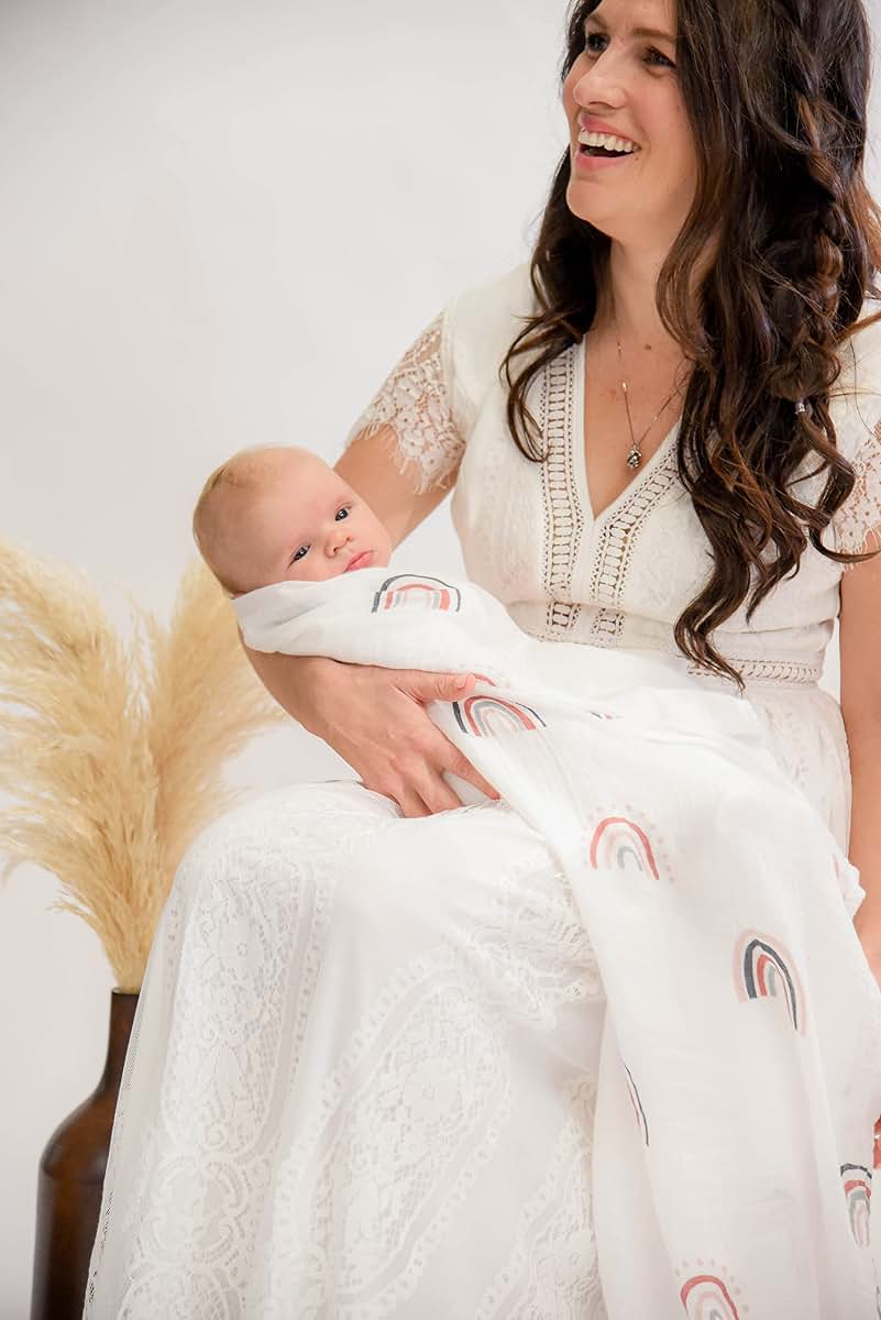 Brilliant Bambino Swaddle Blanket Set - Boho Rainbows & Raindrops Muslin Blend