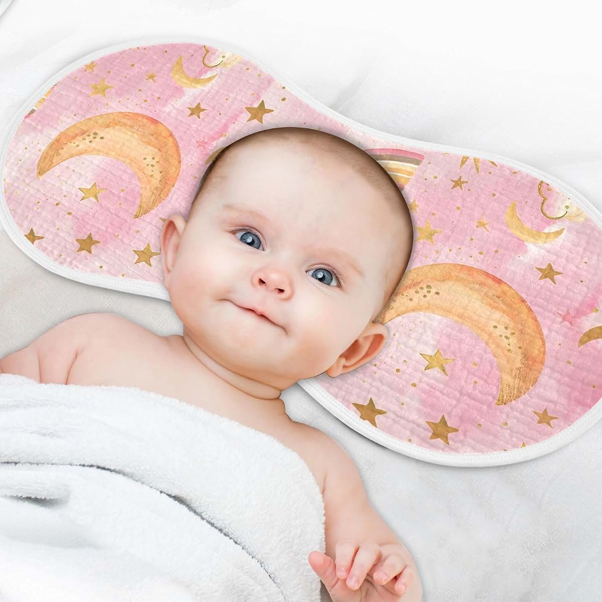 ALAZA Muslin Burp Cloths Starry Stars Moon Pink, 100% Cotton, 22x11 Inches, 1 Pack