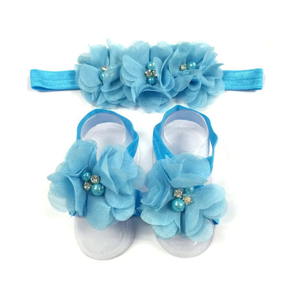 Wrapables Shabby Chic Flower Headband + Barefoot Sandals (Set of 4), Spring