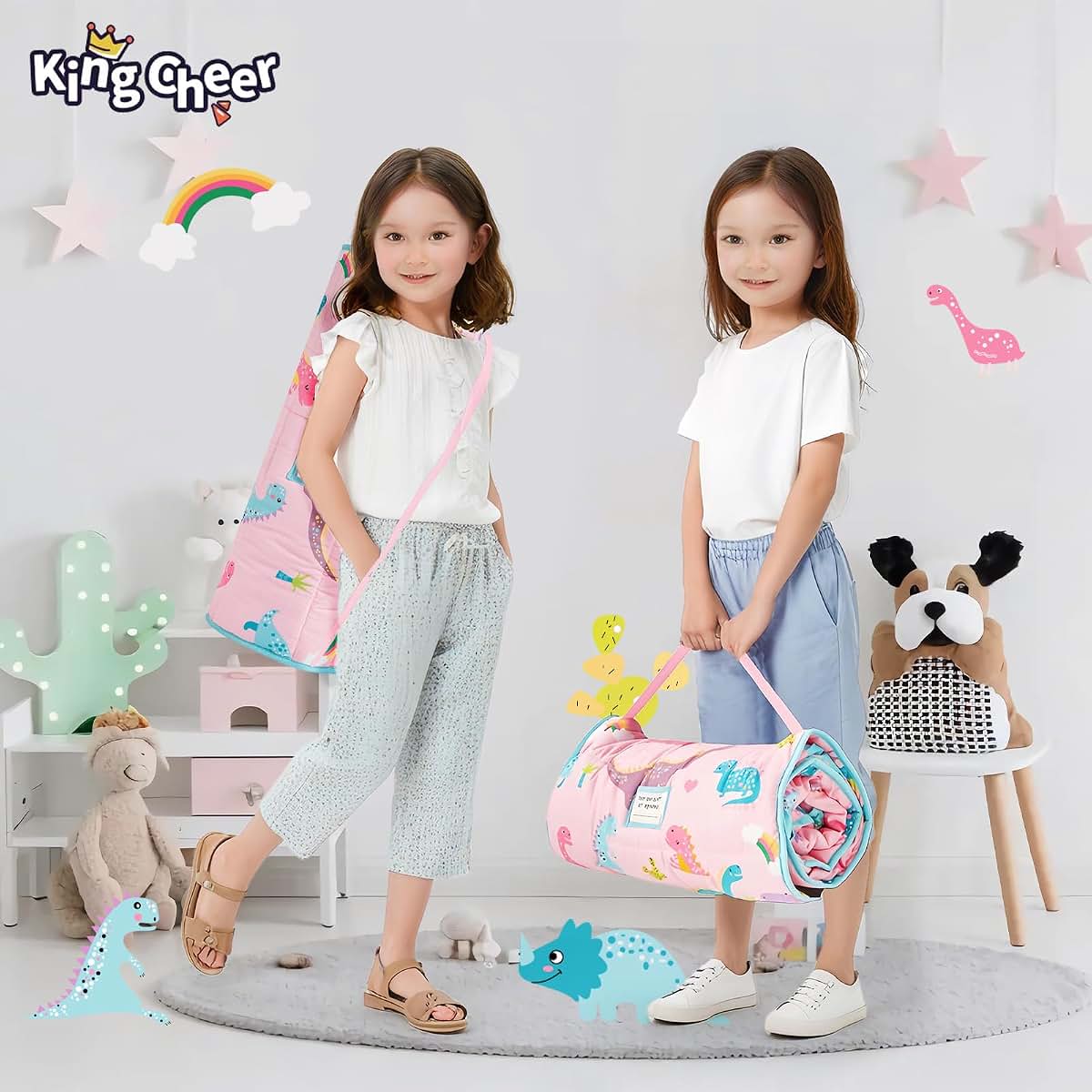 Three-in-One Toddler Nap Mat Set with Removable Pillow and Blanket