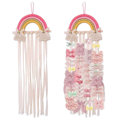 Nicrolandee Rainbow Tassels Hair Bows Holder Hanging Organizer