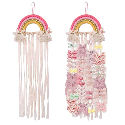 Nicrolandee Rainbow Tassels Hair Bows Holder Hanging Organizer