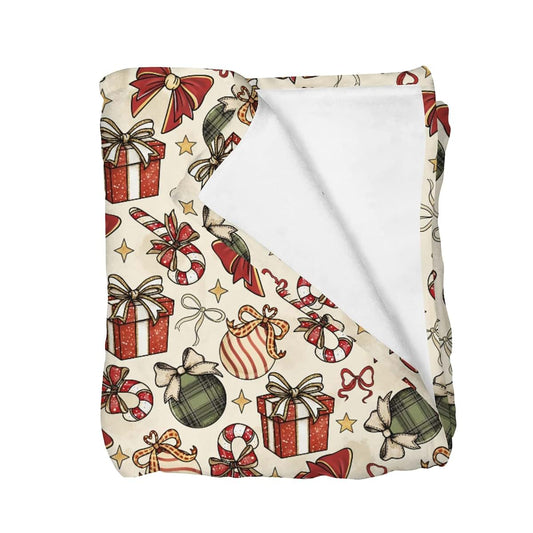 Selgkds Vintage Christmas Baby Blankets for Boys Girls Cute Christmas Bows Gift Balls Candy Glitter Swaddle Receiving