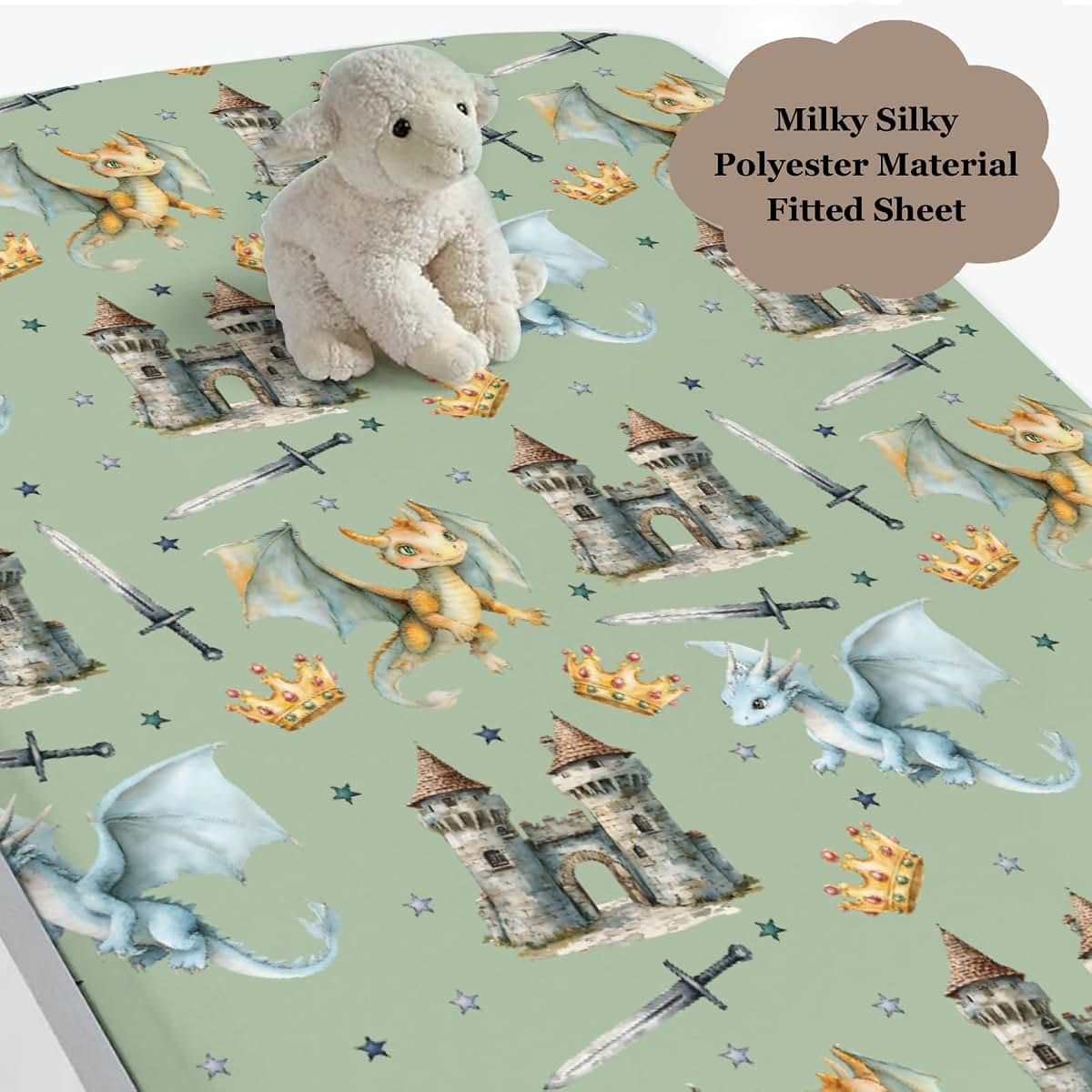Wicbfdfv Fairytale Dragon Castle Fitted Baby Crib Sheet (photo 3)