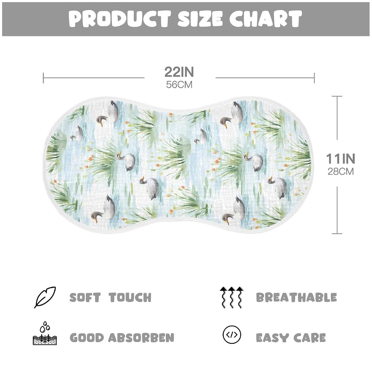 Keige Woodland Duck Burp Cloths, 4-Pack, Absorbent Cotton Muslin Wipes