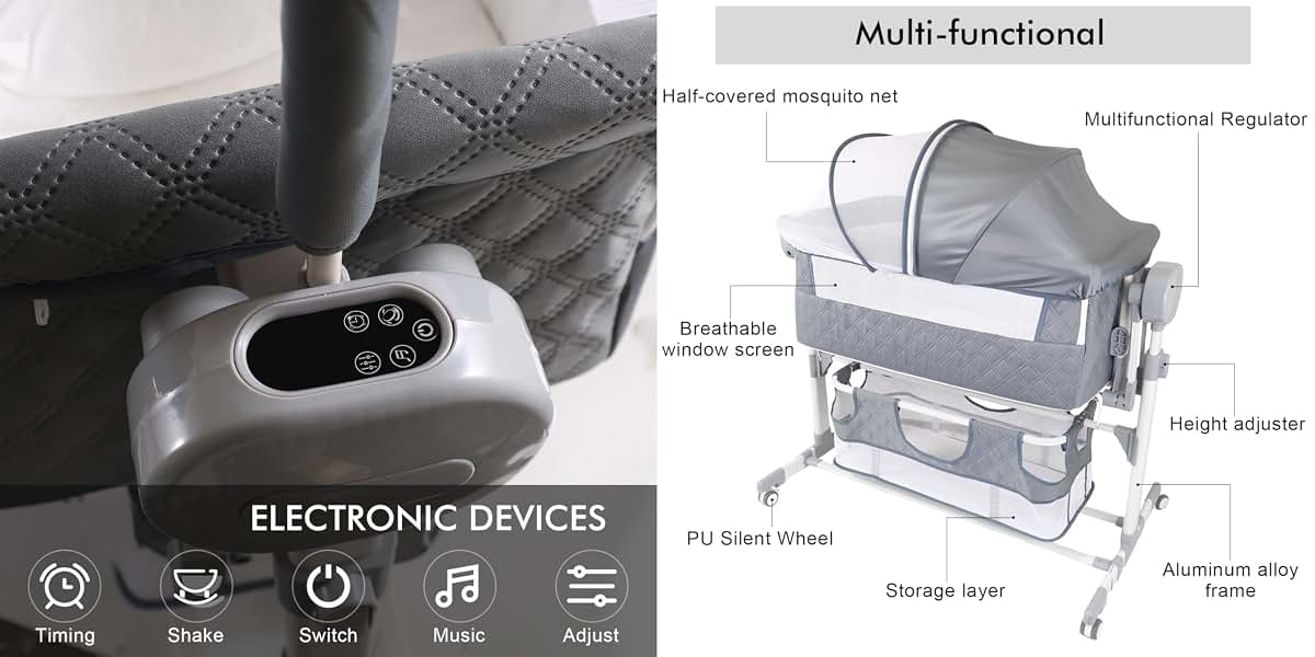 MoLi Electric Bluetooth Smart Baby Bedside Crib Bassinet Foldable Infant Bedside Cot Toddler Multifunctional Cradle (photo 3)