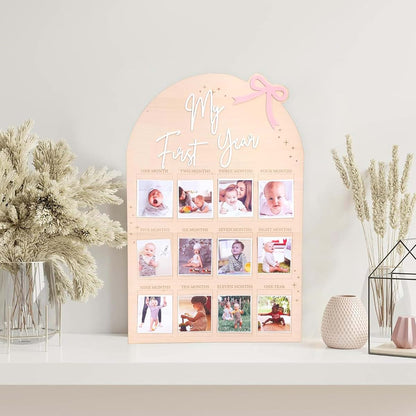 FLHRSM My First Year Photo Frame Board, 1st Birthday Girl Boy Gifts, Newborn Newmom Gift, 1 Year Old Girls Gifts, One