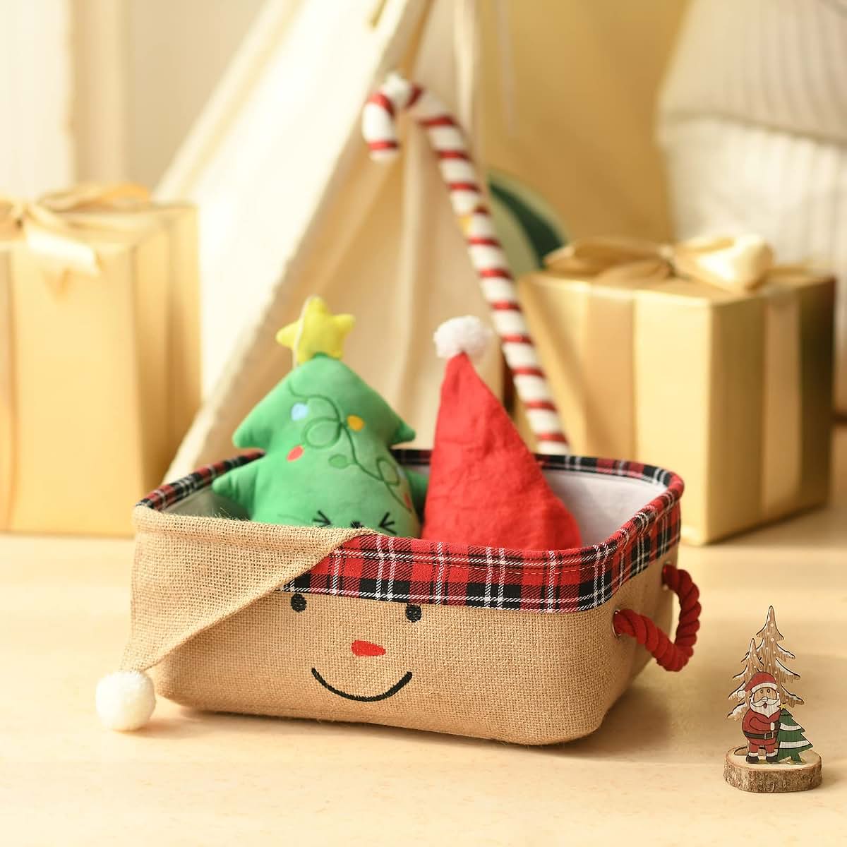 INough Christmas Baskets Empty Holiday Christmas Basket Santa Claus Gift Baskets Storage Bins with Handles, Festive (photo 2)