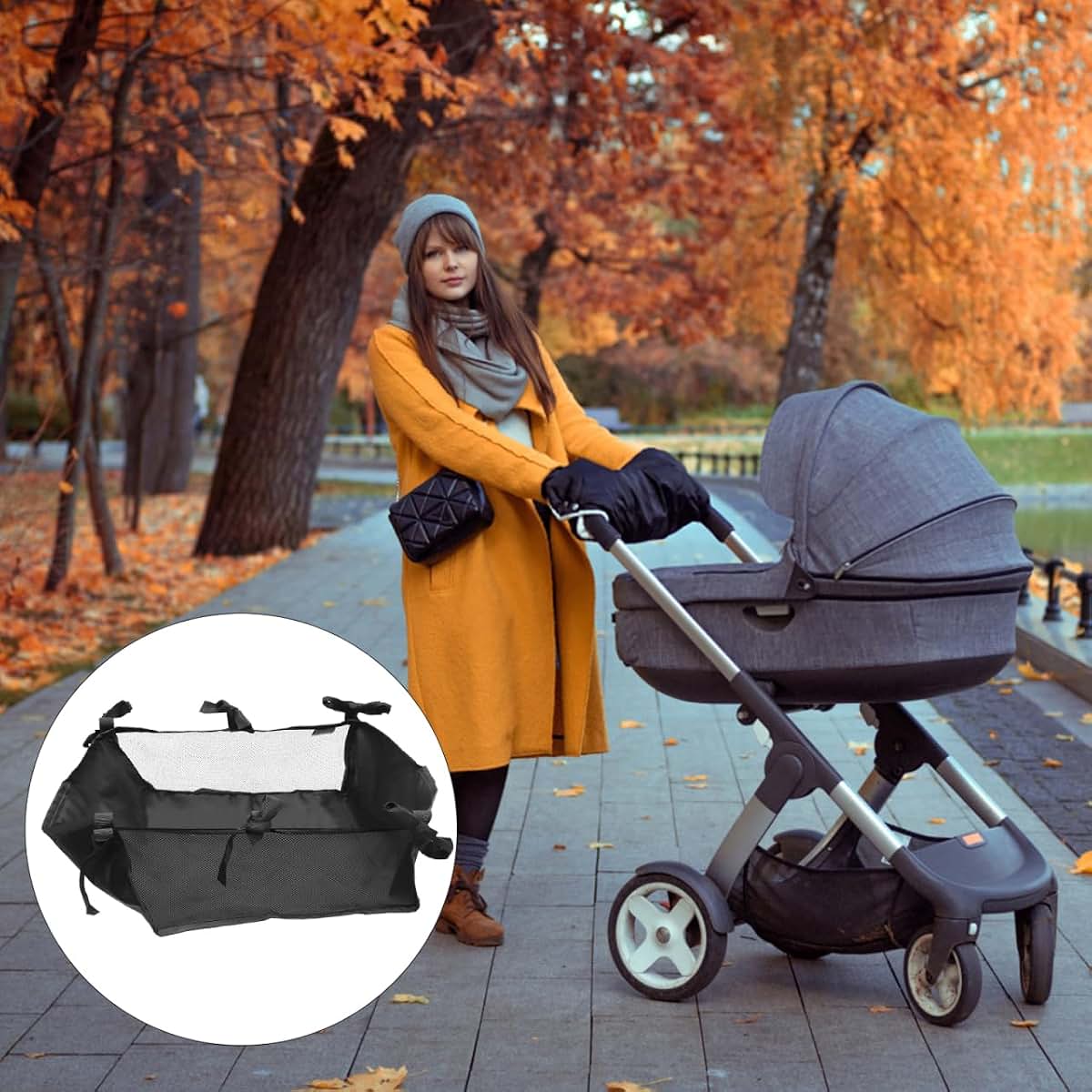Vaguelly Stroller Bottom Basket Organizer - Oxford Fabric Storage Bag