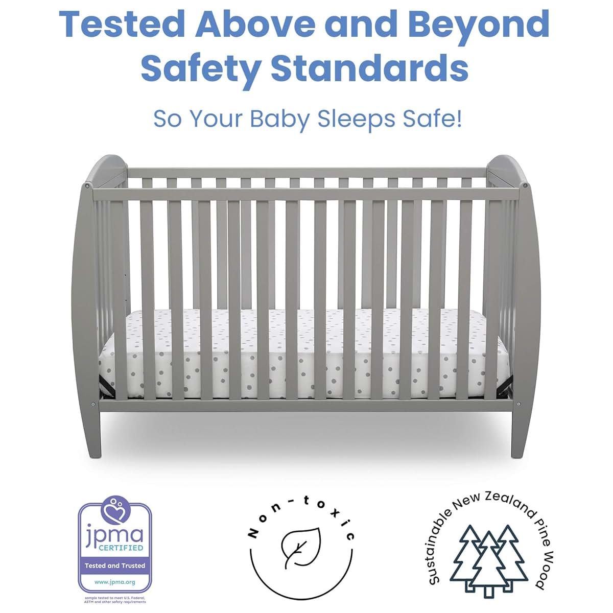 Delta Children Taylor 4-in-1 Convertible Baby Crib, Grey, Sustainable New Zealand Wood