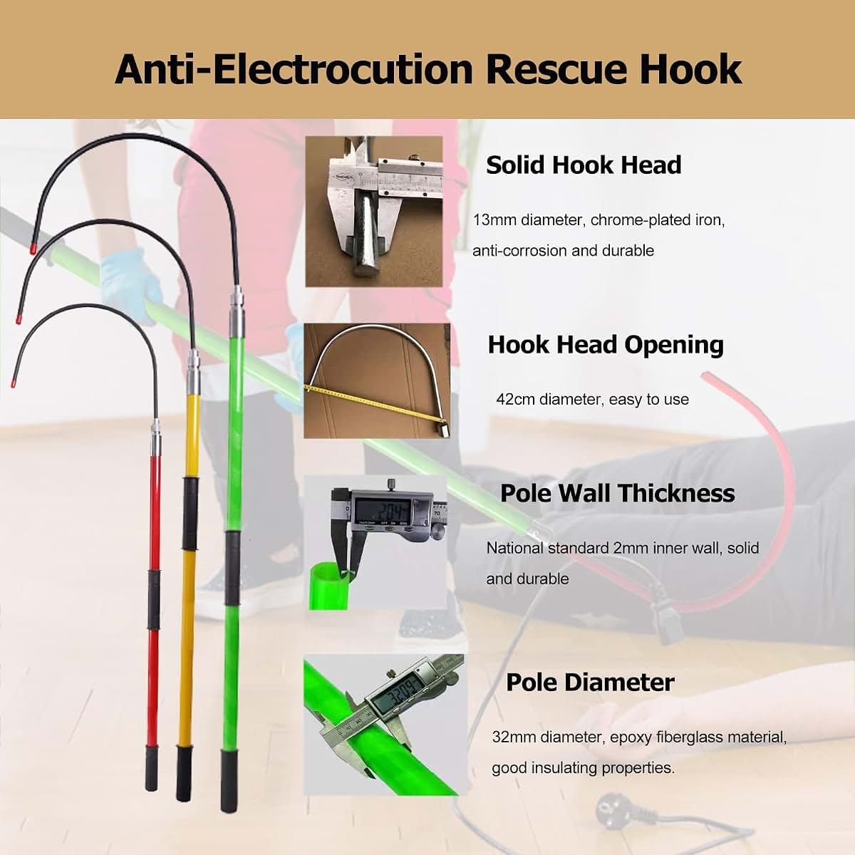 Insulated Rescue Hook 3 Set With Canvas Bags Fiberglass 100kg