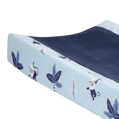 Jungle Party Blue Monkey Changing Pad Cover for Babies