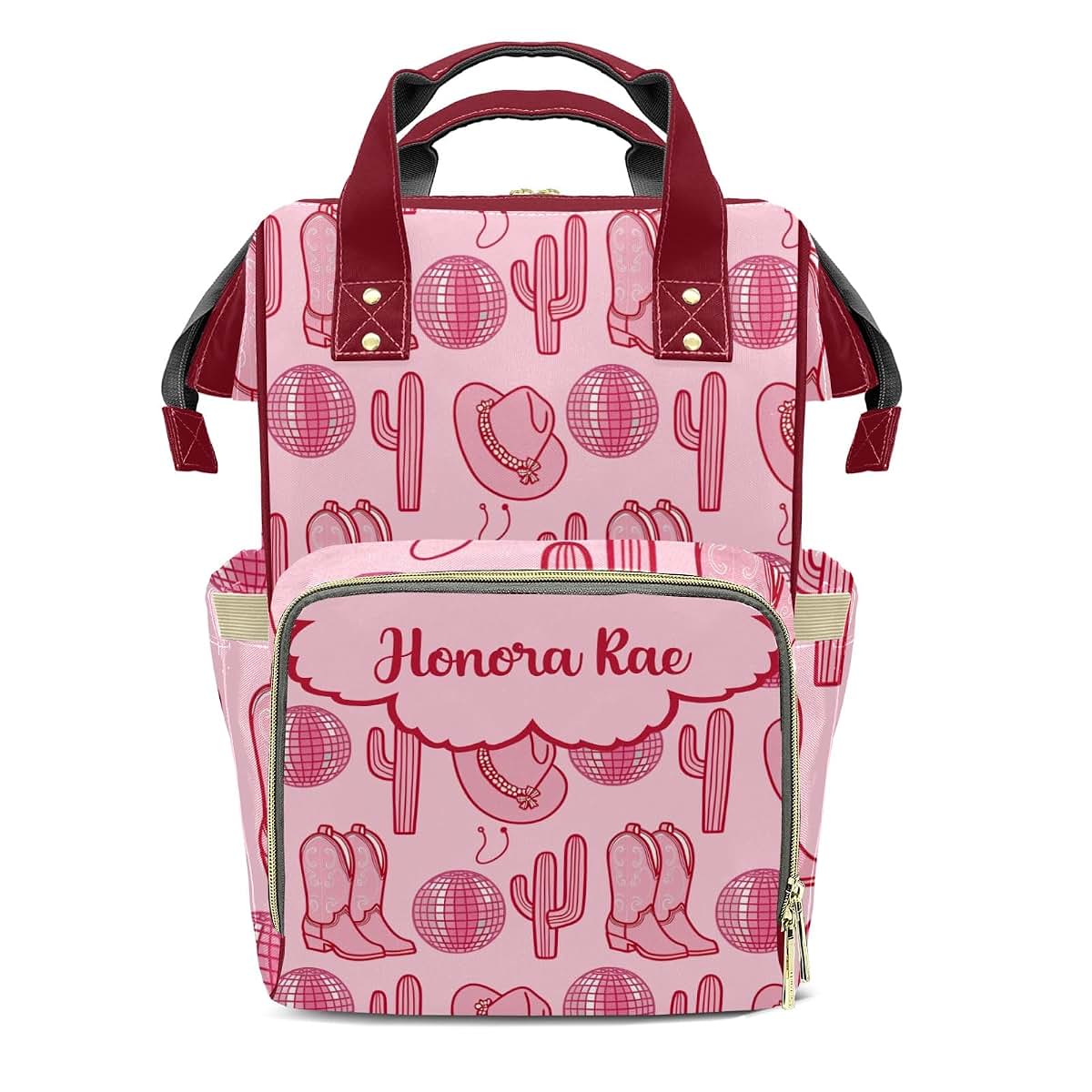 Joyestore Personalized Pink Cowboy Hats Boots Custom Mom Bag with Name,Dad and Mom Diaper Backpack Waterproof Baby