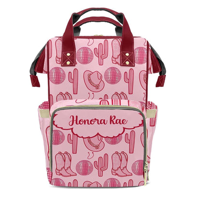 Joyestore Personalized Pink Cowboy Hats Boots Custom Mom Bag with Name,Dad and Mom Diaper Backpack Waterproof Baby