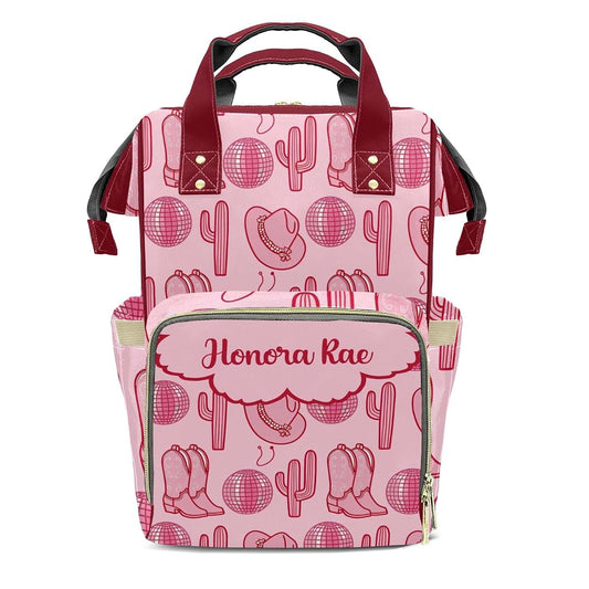 Joyestore Personalized Pink Cowboy Hats Boots Custom Mom Bag with Name,Dad and Mom Diaper Backpack Waterproof Baby