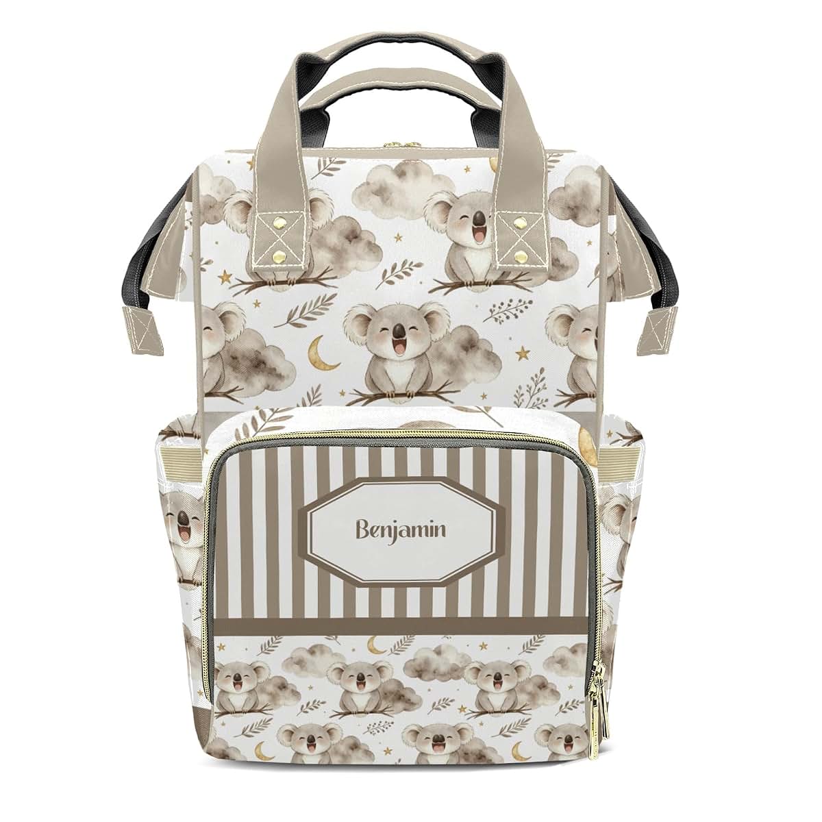 YallLocoMo Personalized Diaper Bag Backpack Name Watercolor Gentle Snuggly Koala Multifunction Travel Backpack Nappy