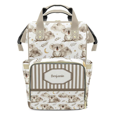 YallLocoMo Personalized Diaper Bag Backpack Name Watercolor Gentle Snuggly Koala Multifunction Travel Backpack Nappy