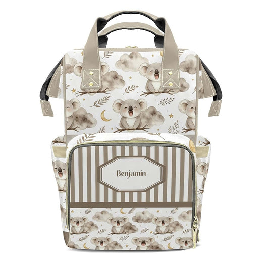 YallLocoMo Personalized Diaper Bag Backpack Name Watercolor Gentle Snuggly Koala Multifunction Travel Backpack Nappy