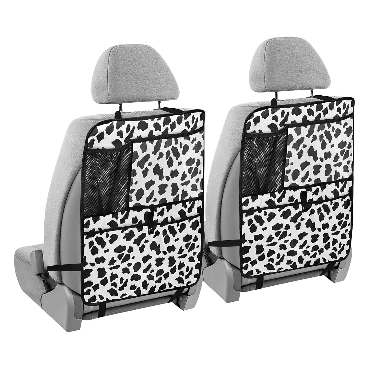 FENOCHE Cow Print Car Seat Protector Kick Mat with Storage Pockets