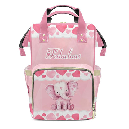YallLocoMo Personalized Diaper Bag Backpack Name Watercolor Pink Elephant Heart Functional Waterproof Bag: Gift for