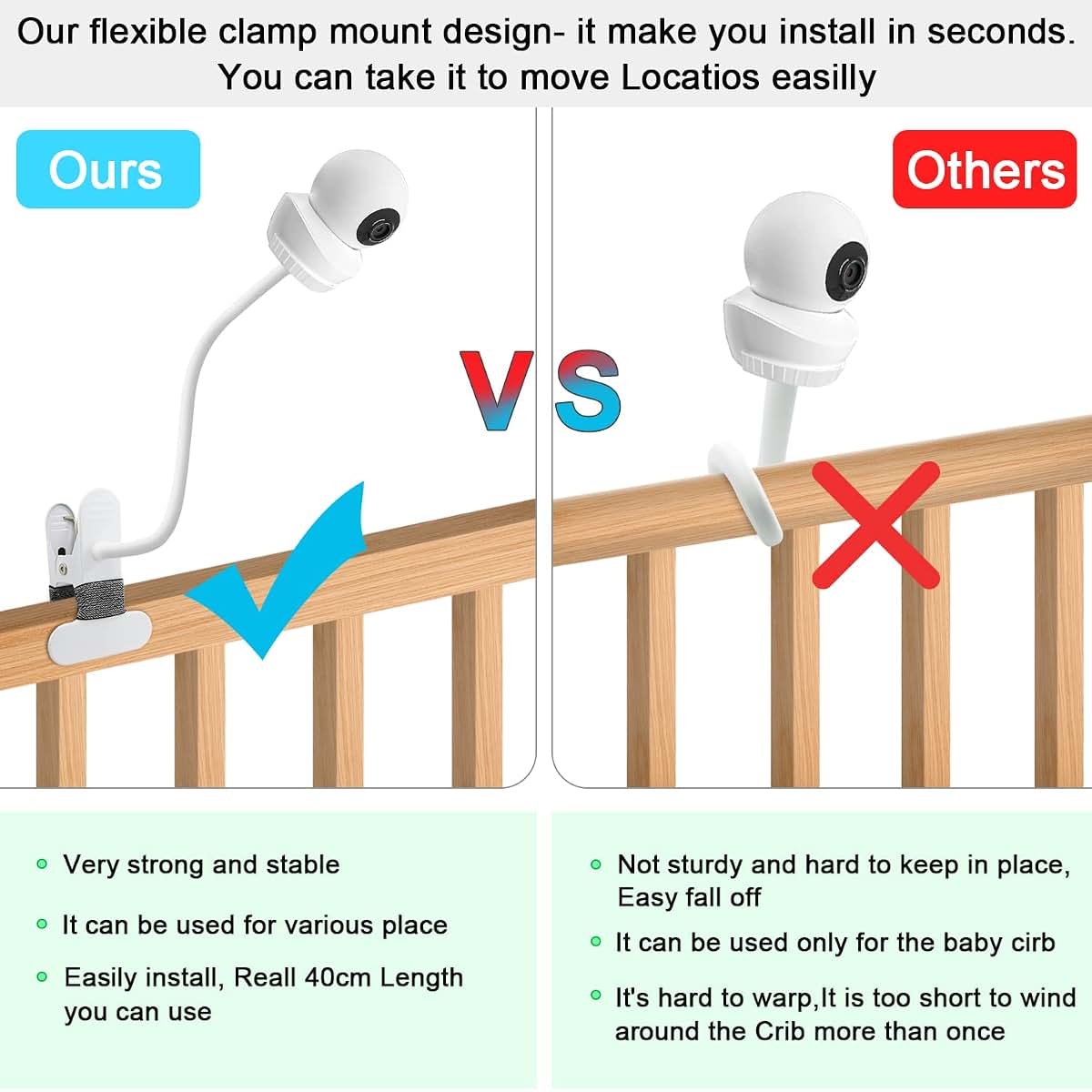 Flexible Gooseneck Baby Monitor Mount for Cribs and Furniture