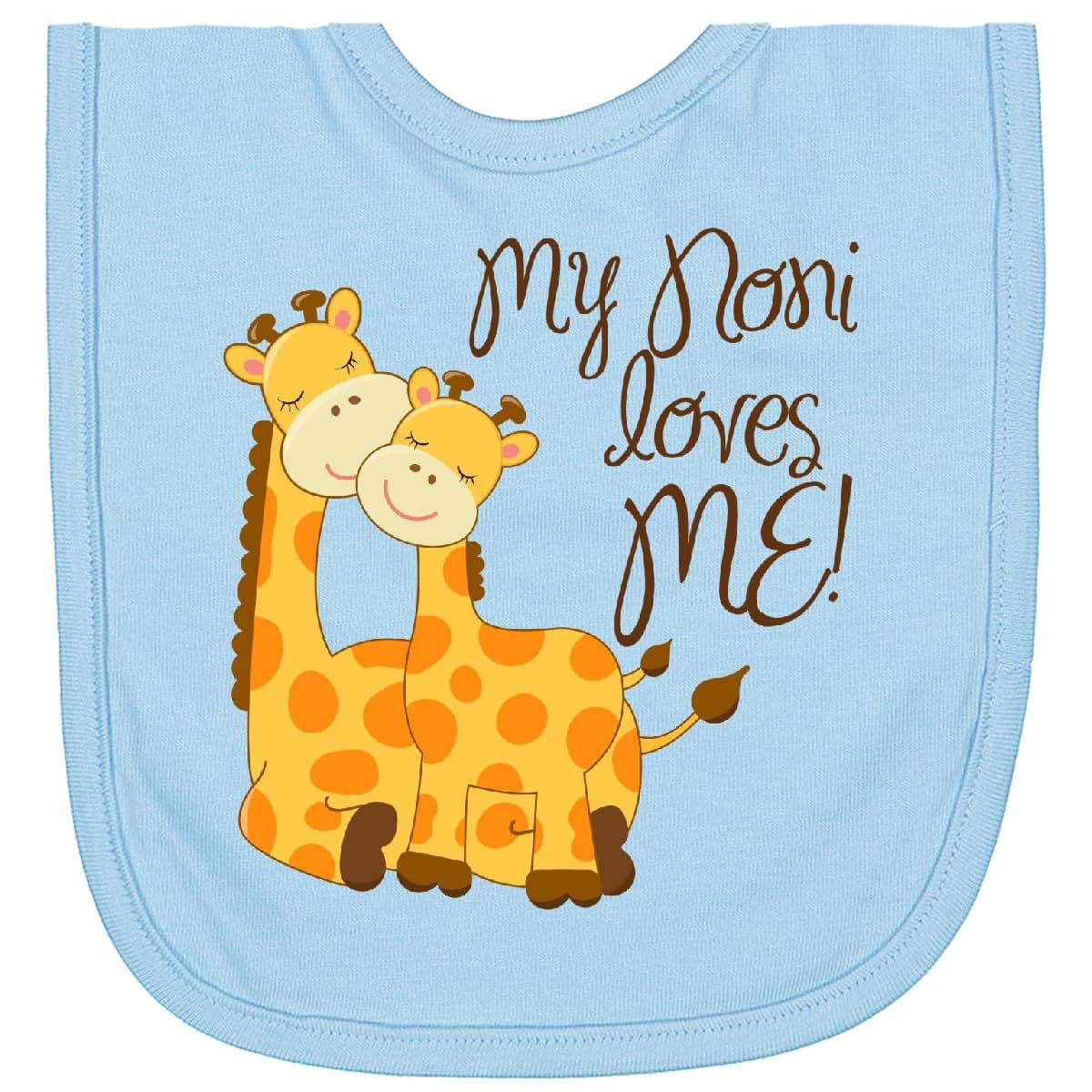 inktastic My Noni Loves Me Newborn Bib with Giraffe Print