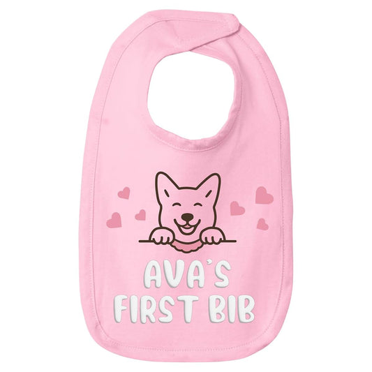 Smiling Jindo Personalized Baby Bib – Cute Dog Design with Custom Text in Puff HTV (1-2 Lines) – Premium Infant Jersey