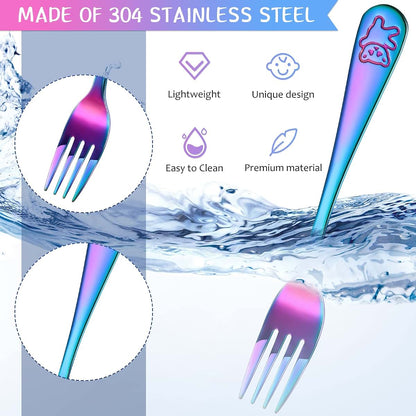 Rainbow Kids Stainless Steel Fork Set for Self Feeding Utensils