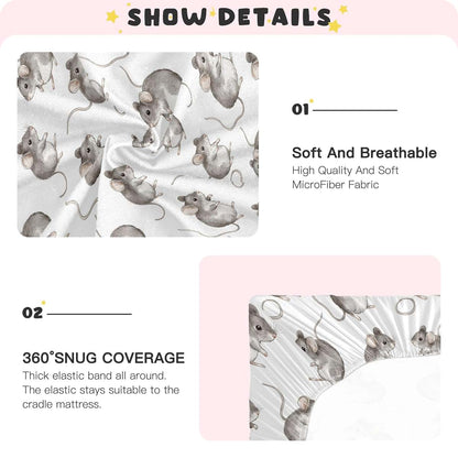 Mazeann Cute Mouse Mice Crib Sheets Soft Breathable