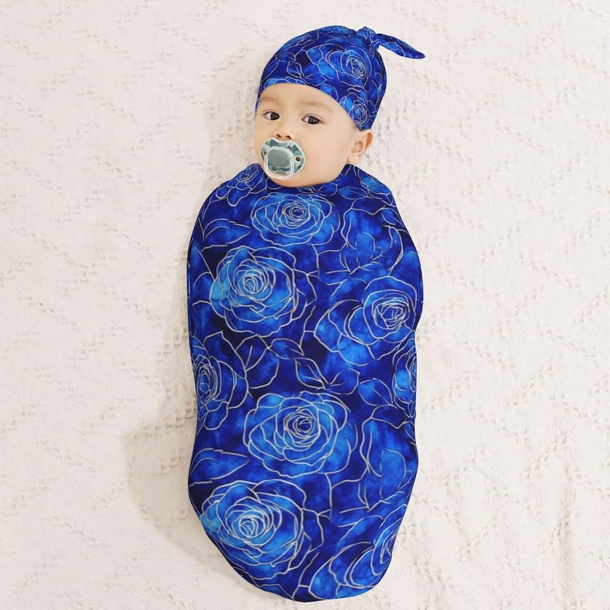 Muishi Blue Roses Pattern Newborn Swaddle Set