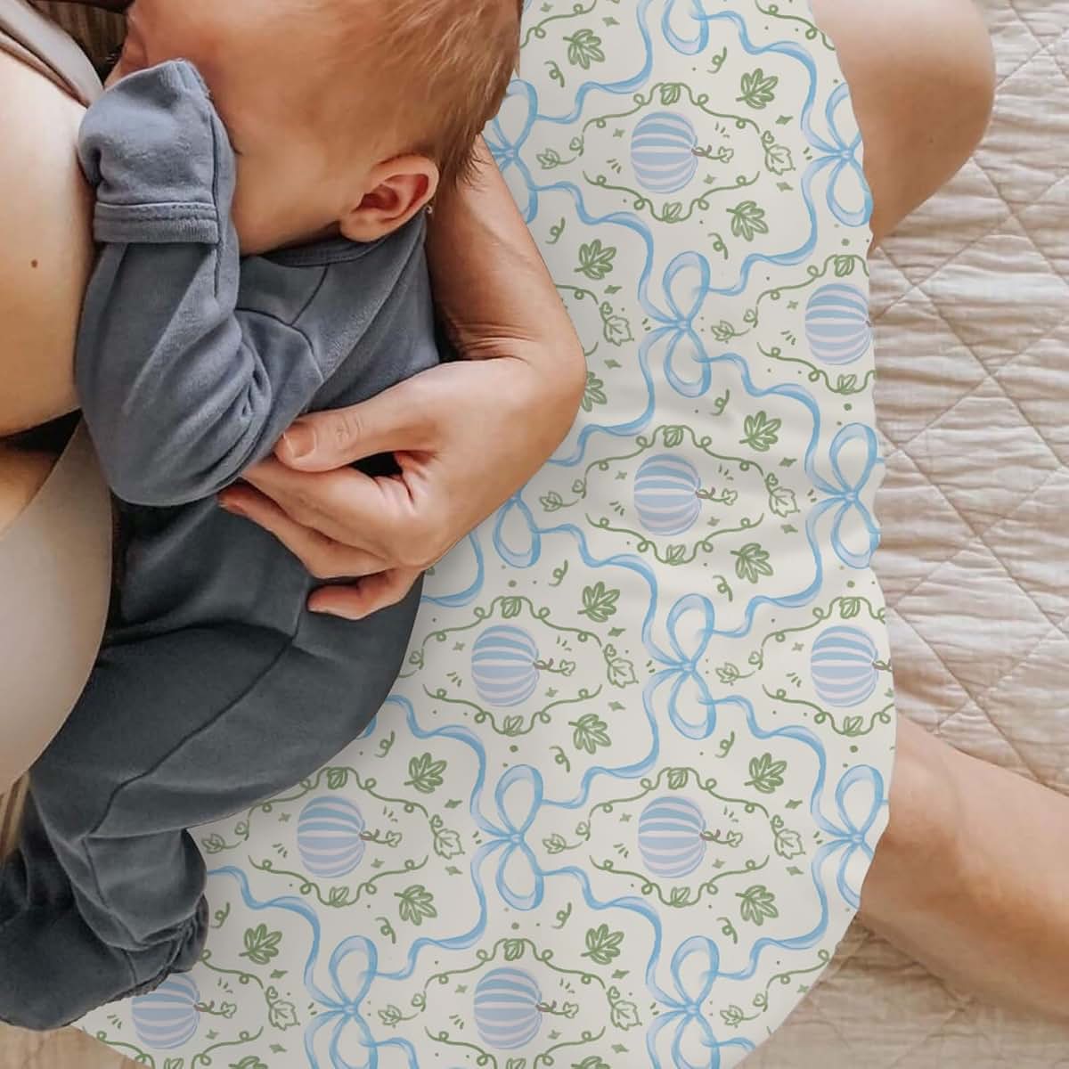 Selgkds Fall Blue Pumpkins Nursing Pillow Cover (photo 3)