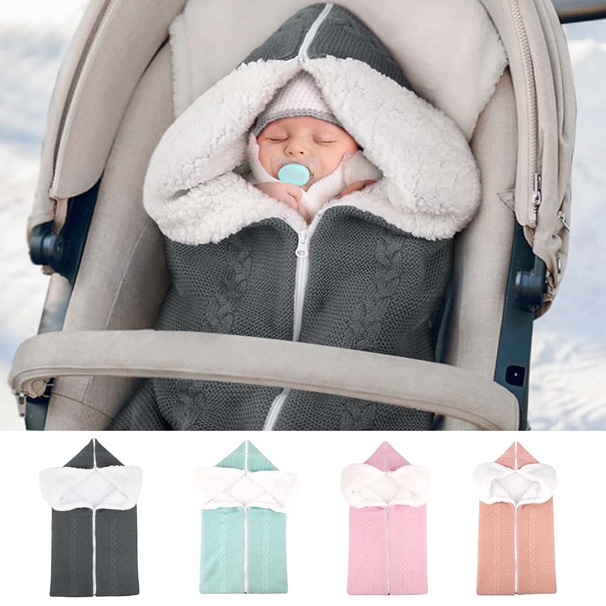 Swaddle Blanket Sleep Bag with Zippers for 0-12 Month Baby
