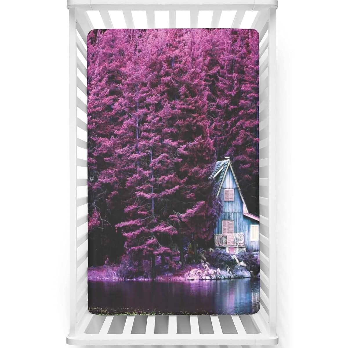 Lavender Themed Mini Crib Fitted Sheet Microfiber 24x38x5 Inch Purple