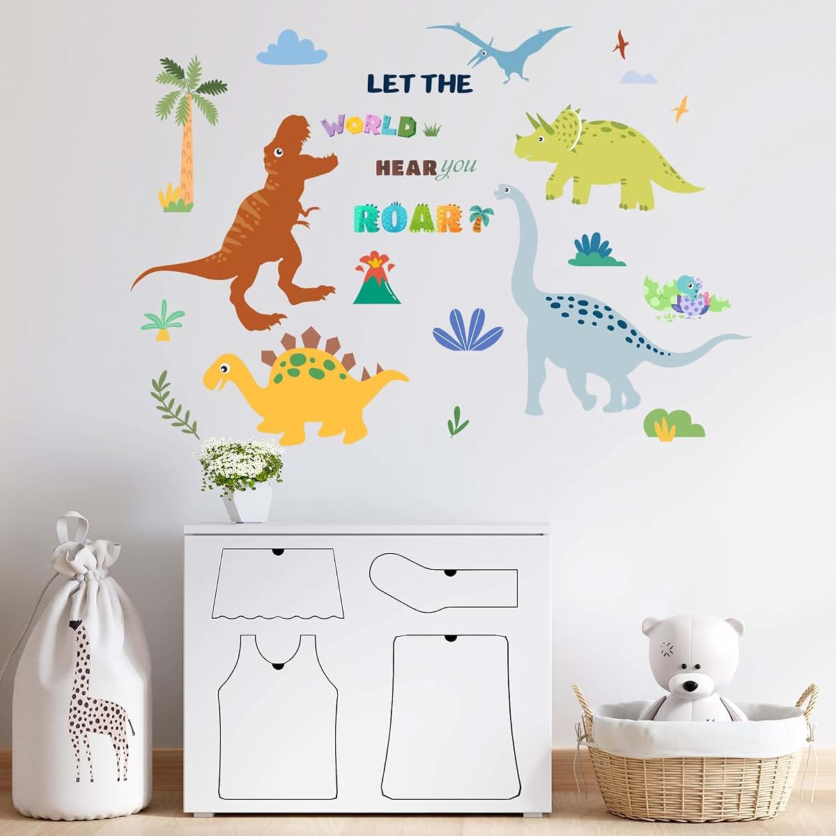 Amimagen Dinosaur Wall Stickers, 2-Pack Self-Adhesive PVC Decals for Nursery