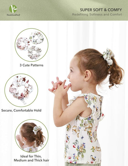 BambooBud Baby Girls Hair Scrunchies 3-Pack with Leopard, Rabbit and Star Patterns
