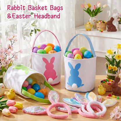 Weewooday Easter Bunny Basket Bags And Headbands Set