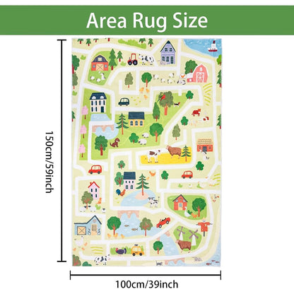 Lacomfy Kids Rug 3x5 Animals Farm Play Mat Road Car Rug for Playroom Classroom Educational Children Rug Nonslip Farm