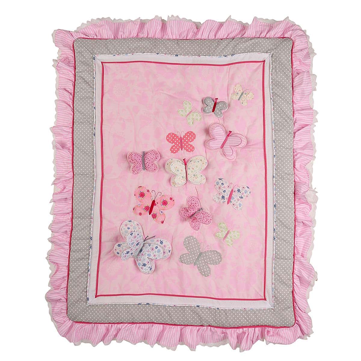 MUTZOBIIBY Cotton Pink Embroidery Butterfly Crib Bedding Set