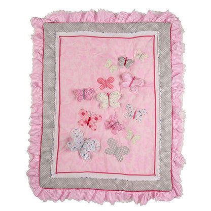 MUTZOBIIBY Cotton Pink Embroidery Butterfly Crib Bedding Set