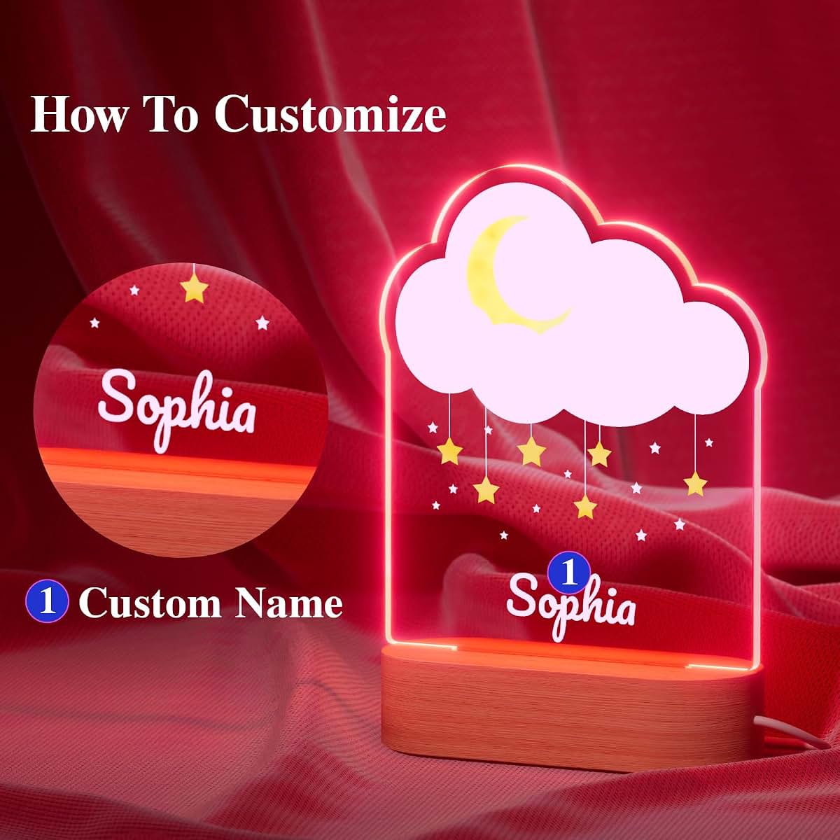 witfox Personalized Night Light - Cloud Acrylic Night Light,Personalized Gifts for Kids,Customize Name,Adjustable (photo 4)