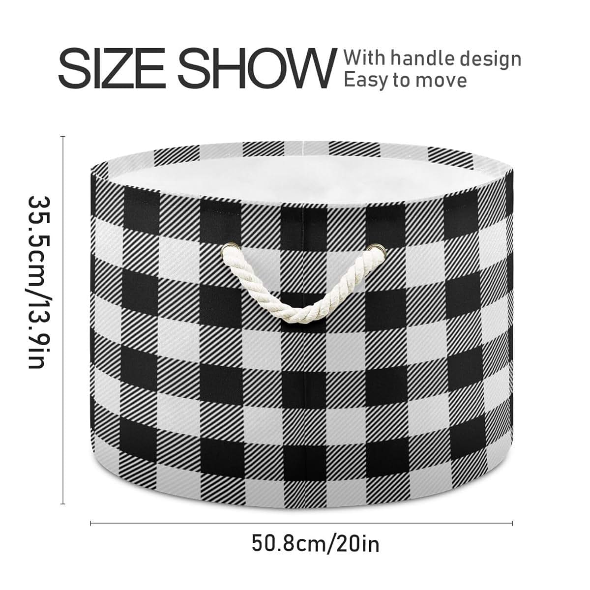 Kigai White Black Buffalo Plaid Cotton Rope Storage Basket
