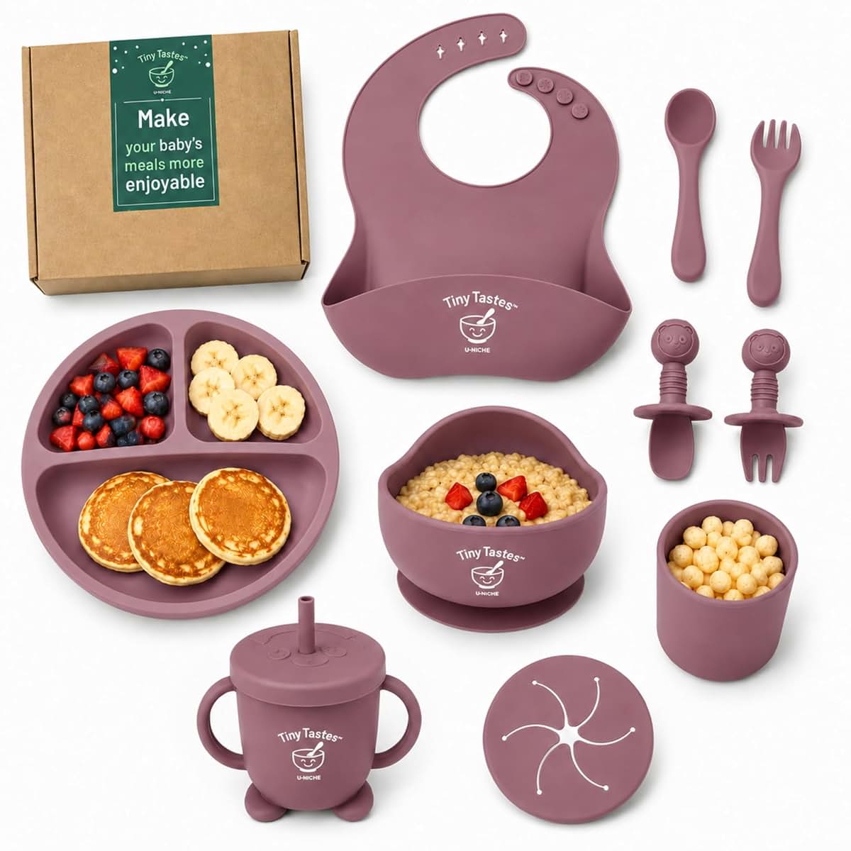Tiny Tastes 10-Piece Silicone Baby Feeding Set with Suction Plate and Bowl