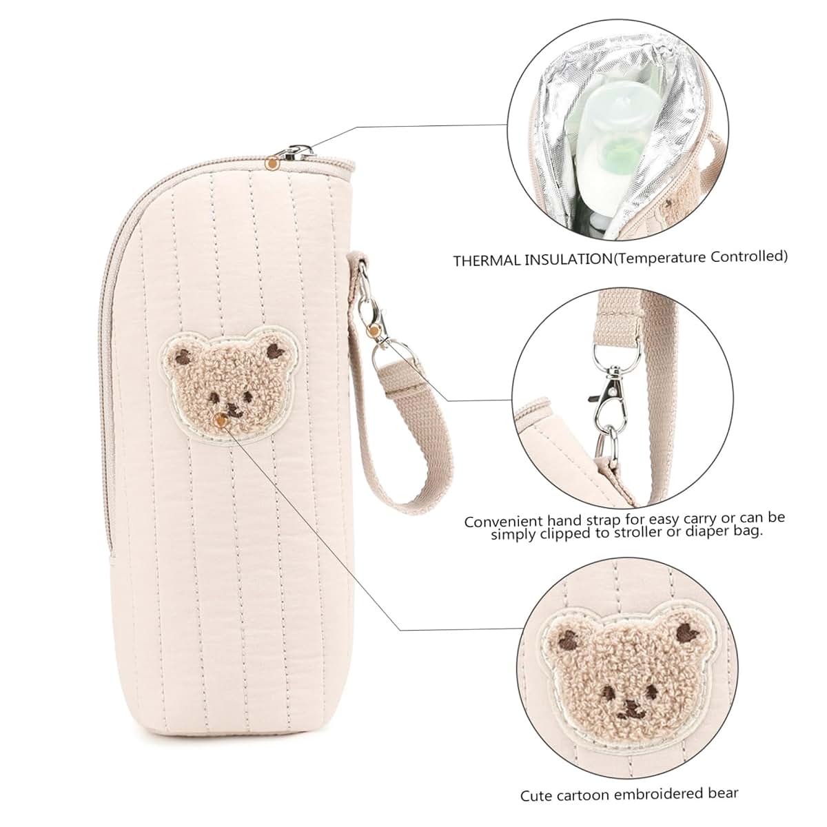 Nuiorfty Insulated Baby Bottle Bag with Adorable Bear Embroidery - Breastmilk Cooler Travel Bag for On-the-Go Portable (photo 3)